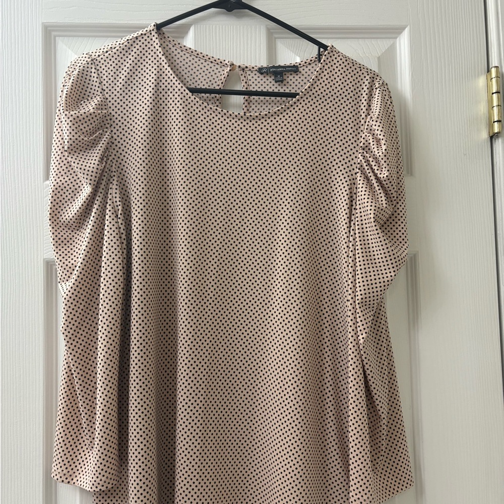 Adrianna Papell Pink and Black Polka Dot Blouse